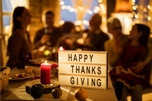 Sign Saying Happy Thanksgiving on a Table