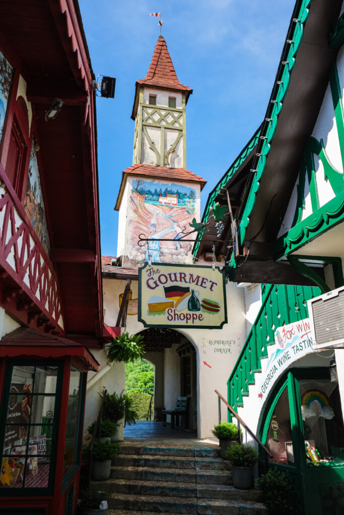 Cityscape view of the Bavarian style architecture in the small mountain town of Helen in Georgia