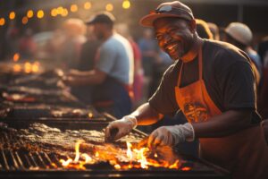 Pit Master working on BBQ Grill at Festival