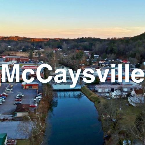 McCaysville Georgia with white text McCaysville